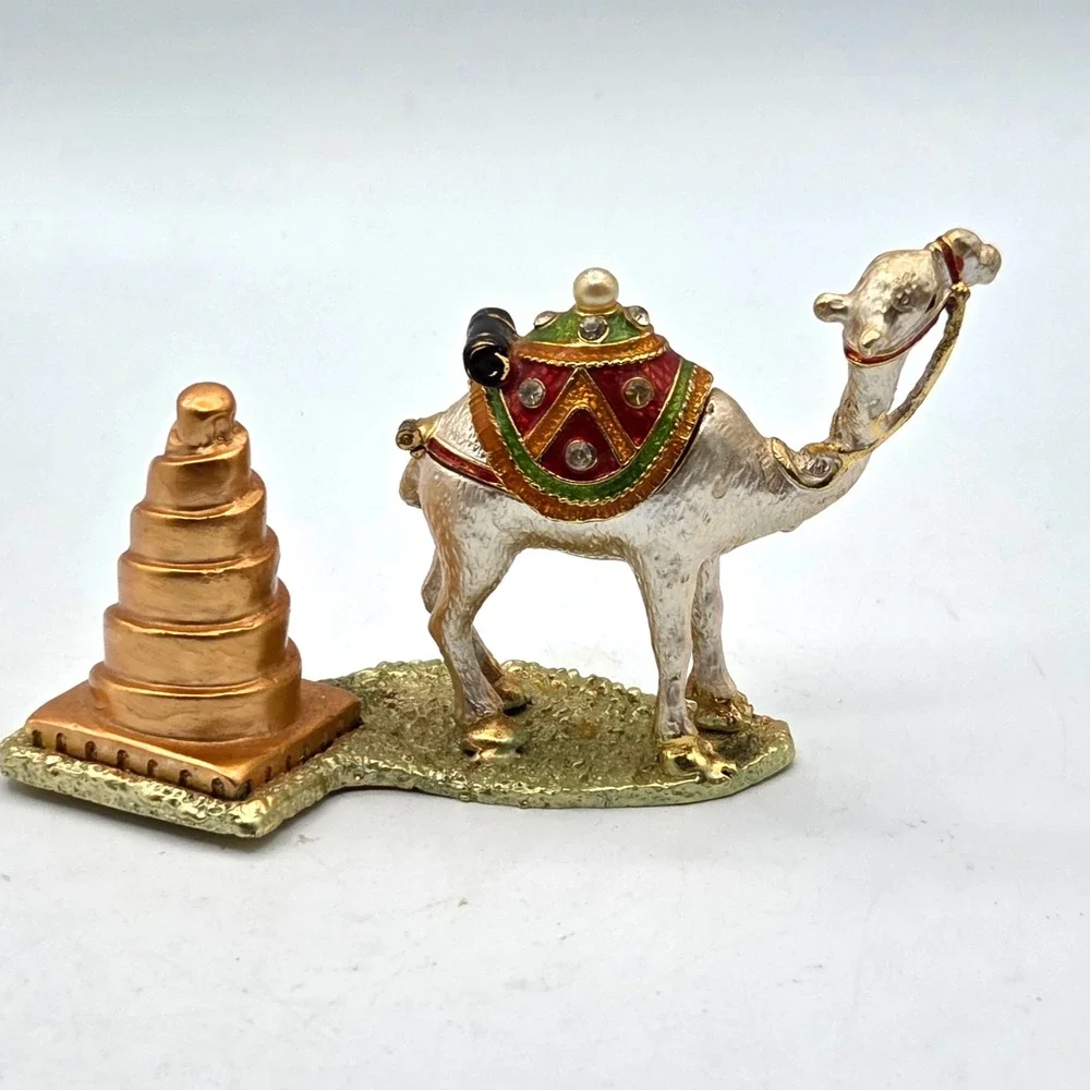 VINTAGE Jeweled Camel Trinket Box Multicolor Hinged with Rhinestones, IRAQ‎